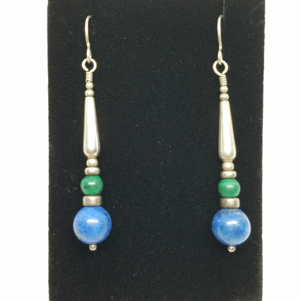Sterling Silver Blue Agate & Green Stone Earrings